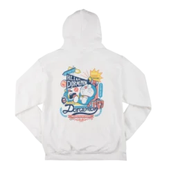 Lets Travel! Doraemon Postcard White Hoodie -Atsuko Sale Store HDM1981DMN 3
