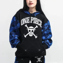 One Piece Straw Hat Crew Blue Camo Hoodie -Atsuko Sale Store HDM666LONP ecomm LUNASMALL