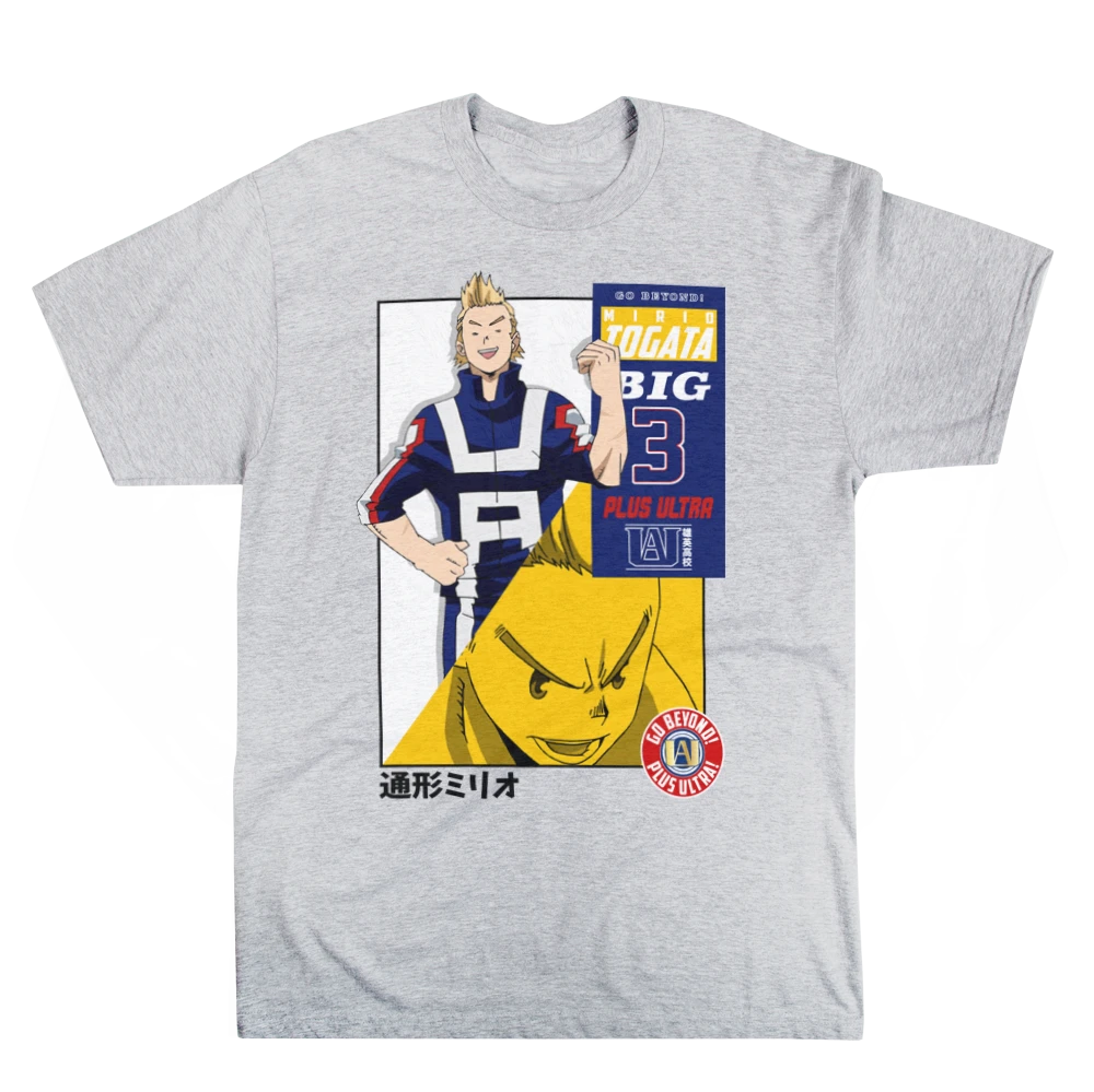 My Hero Academia Mirio Togata Character Card Grey Tee 3 My Hero Academia Mirio Togata Character Card Grey Tee