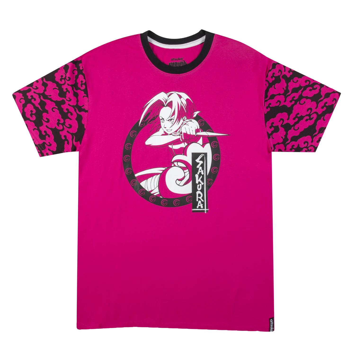 NARUTO Sakura Pattern Sleeve Pink Tee 3 NARUTO Sakura Pattern Sleeve Pink Tee