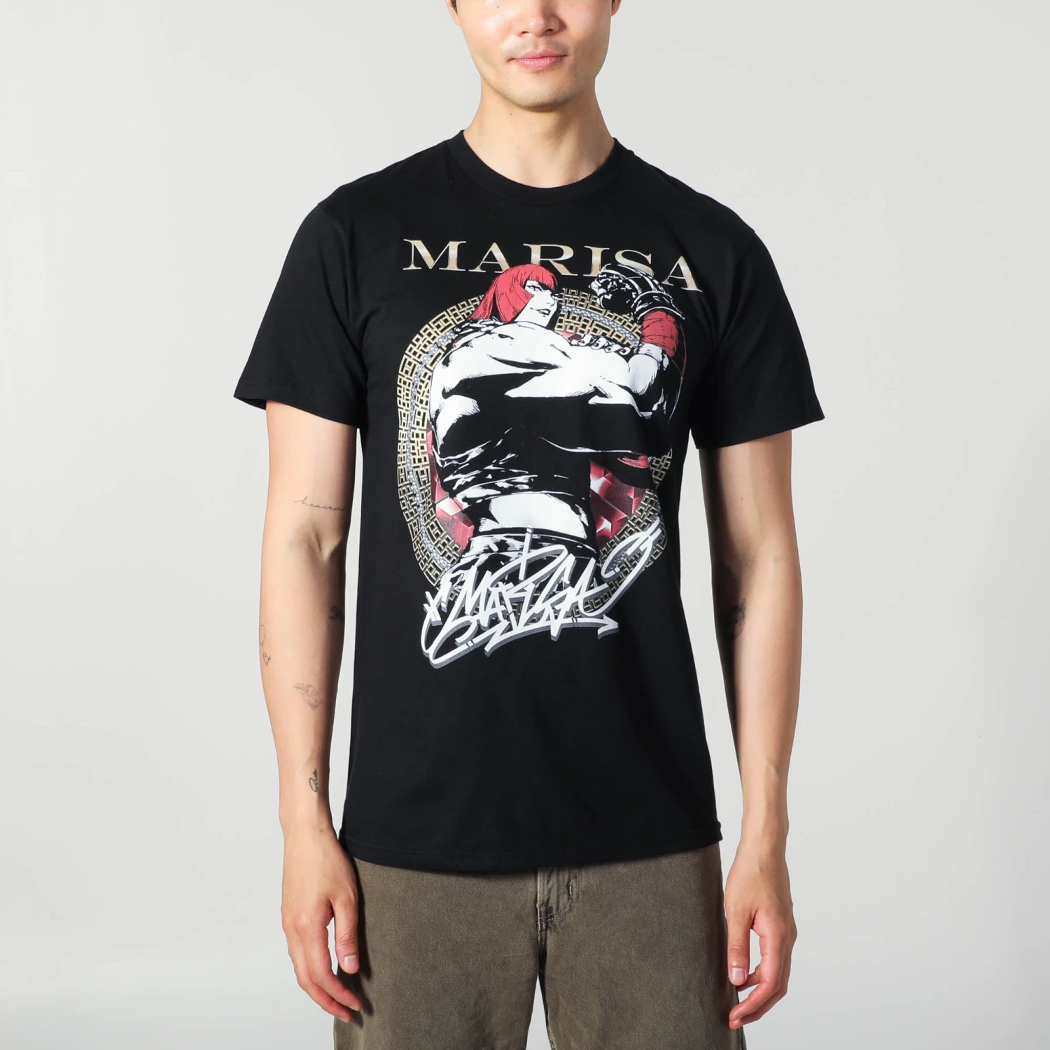 Marisa Flex Pose Black Tee 3 Marisa Flex Pose Black Tee